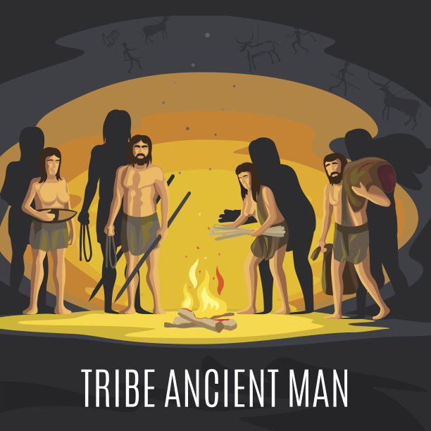 古人在洞穴中生火图片下载