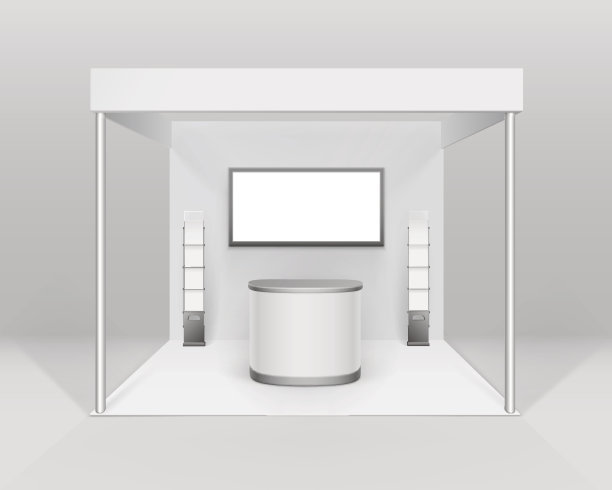 白色室内贸易展览摊位与柜台屏幕小册子图片下载