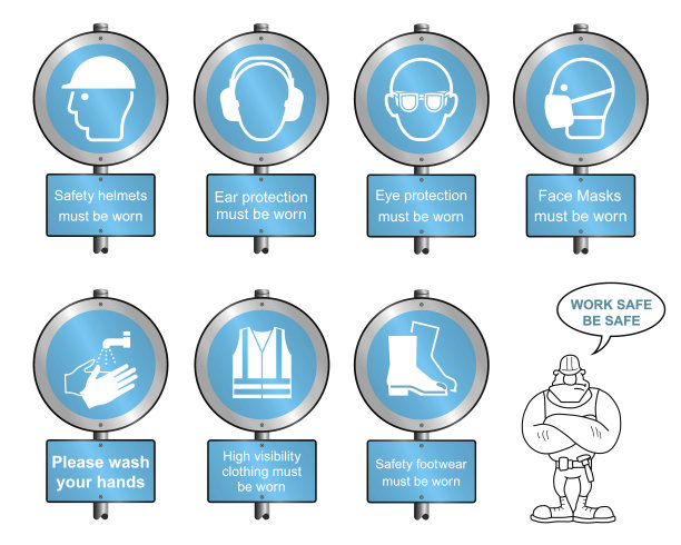青色健康和安全标志和文字图片下载