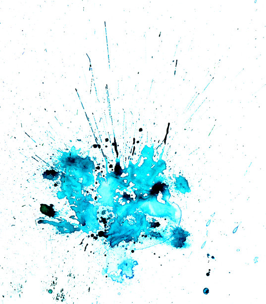 画水彩飞溅蓝色。水彩斑点斑点孤立图片下载