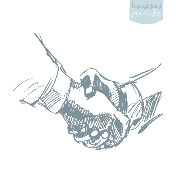 人们握手伙伴画矢量草图图片下载