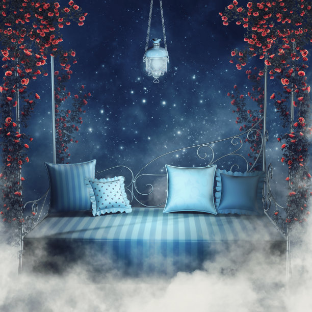 蓝色的沙发和玫瑰藤图片下载