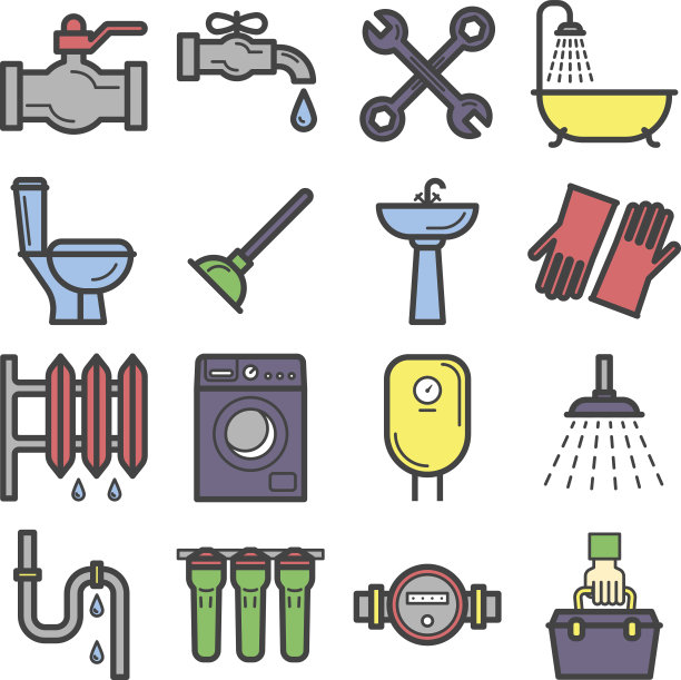 管道服务图标设置扁平风格图片下载