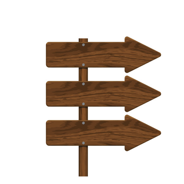 现实的木制箭头钉在白色背景孤立。图片下载