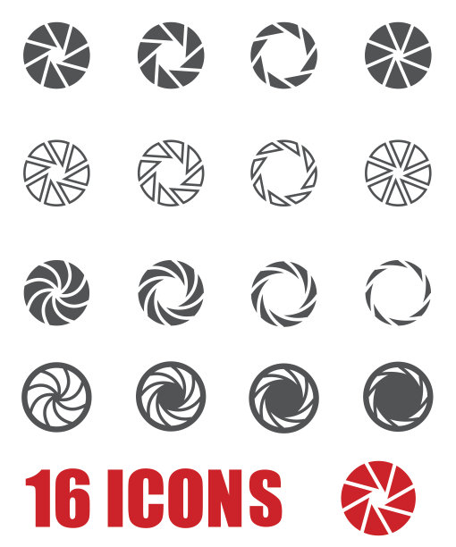 向量灰色相机快门图标设置在白色背景图片下载