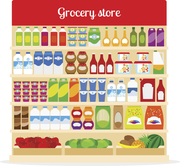 食品店的货架上摆满了食物图片下载