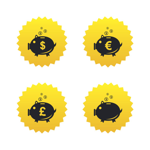 扑满图标。美元，欧元，英镑保险箱。图片下载