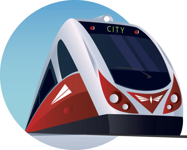 带有现代客运列车的圆形标志图片下载