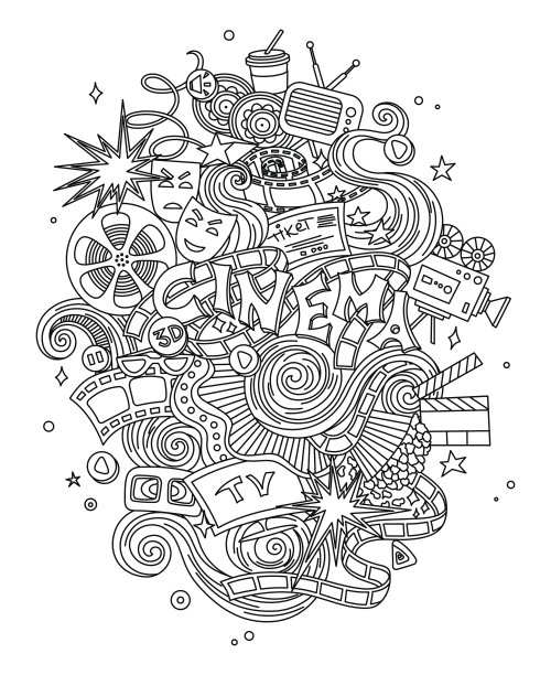 矢量电影，电影，电影涂鸦手绘草图。符号和图片下载