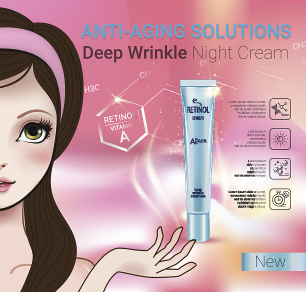 矢量插图与漫画风格的女孩和视黄醇霜管。图片下载