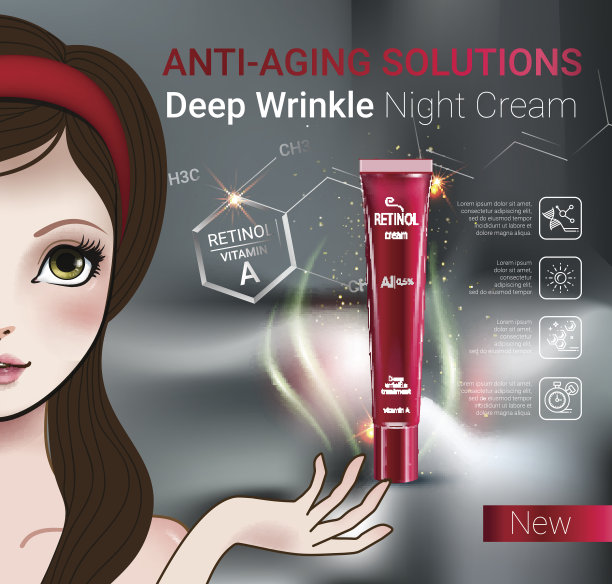 矢量插图与漫画风格的女孩和视黄醇霜管。图片下载