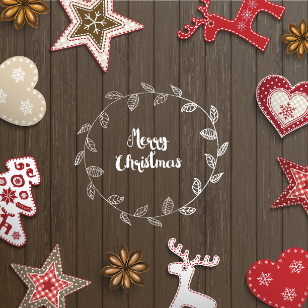 圣诞动机，小斯堪的纳维亚风格的装饰品躺在木桌上图片下载