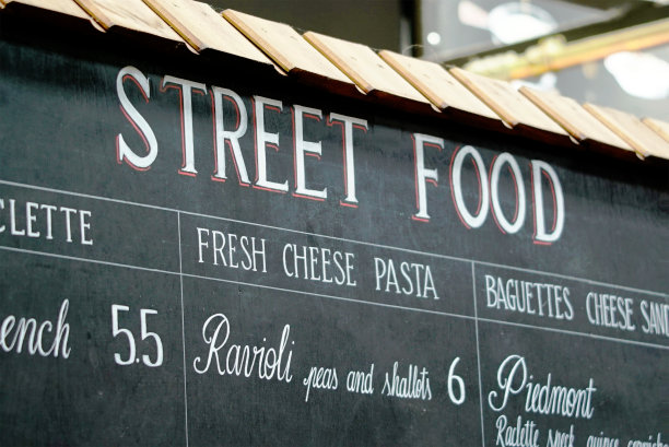 当地市场上的街头食品标识图片下载