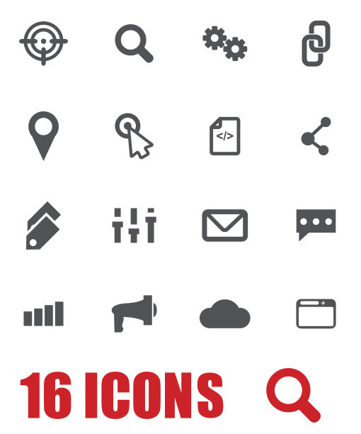 向量灰色seo图标设置在白色背景图片下载