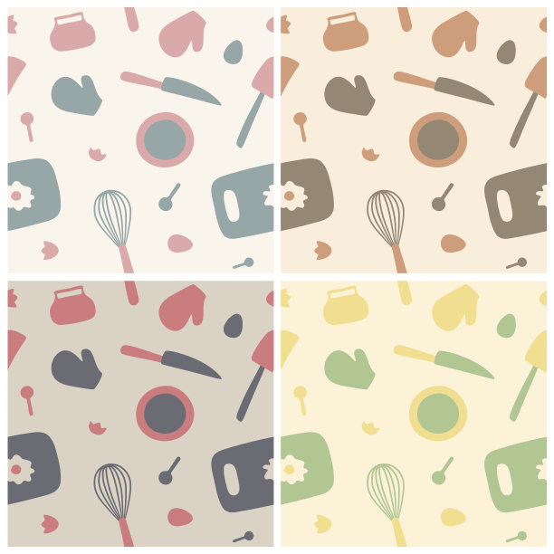 4个粉彩图案主题的厨房用具图片下载