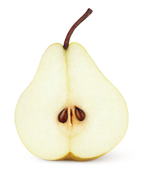 红色黄色的梨果实，叶孤立在白色上图片下载