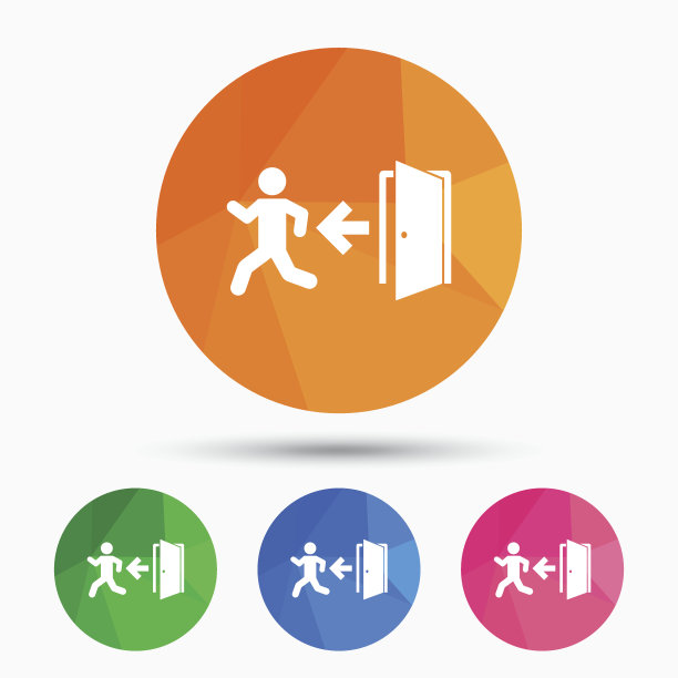 紧急出口标志图标。带左箭头的门。图片下载