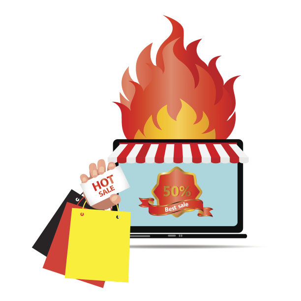 火热销售和网上购物矢量概念图片下载