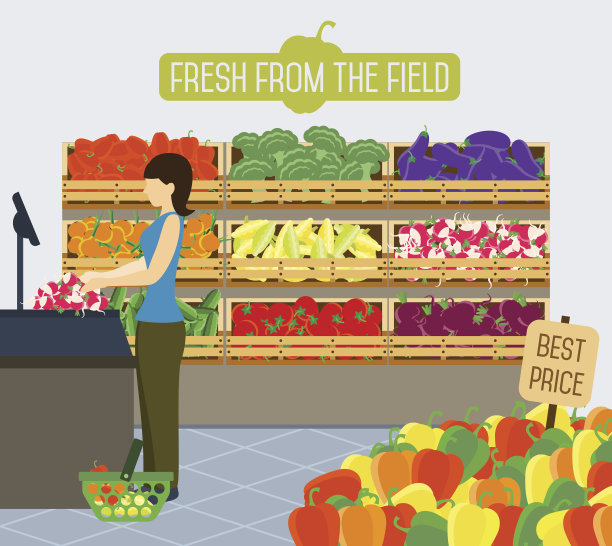 超市货架上的蔬菜。图片下载