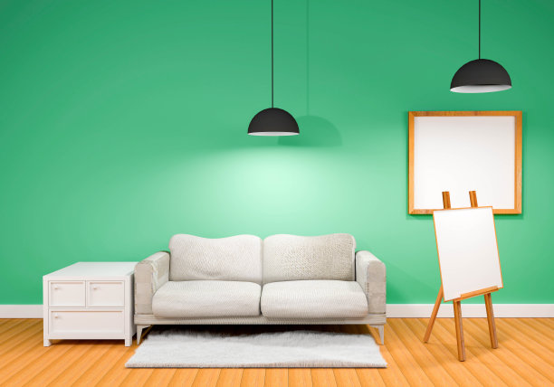 沙发和桌子现代地放在一个背景墙的房间里图片下载