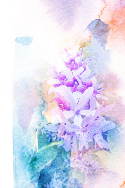 紫色花环抽象水彩插画图片下载