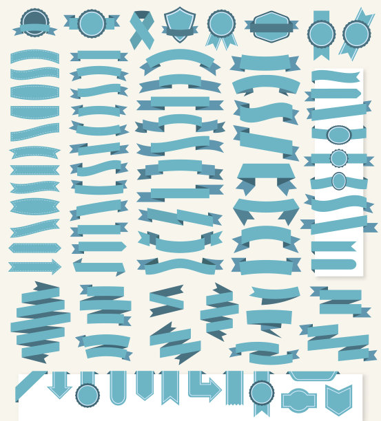 丝带和标签收集孤立的白色素材图片