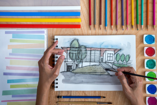 设计师手绘本本/物业经营理念的房屋插图图片下载