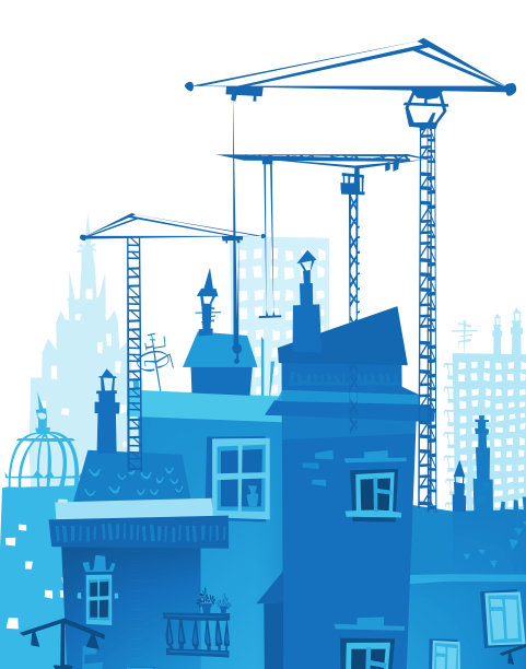 现代城市有许多起重机和建筑工地图片下载