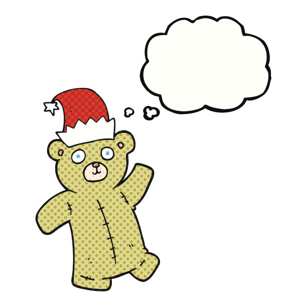 想着泡泡卡通泰迪熊戴着圣诞帽图片下载