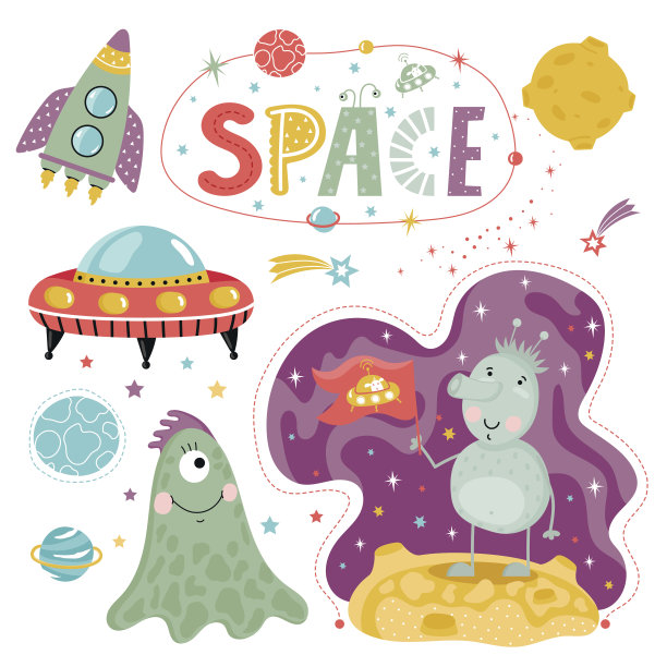 关于空间的卡通插图。图片下载