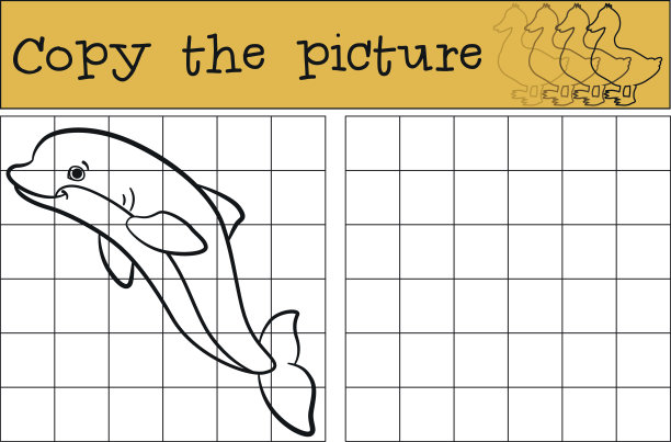 儿童游戏:复制图片。可爱的小海豚笑了。图片下载