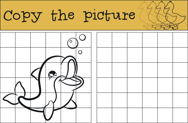儿童游戏:复制图片。可爱的小海豚游泳图片下载