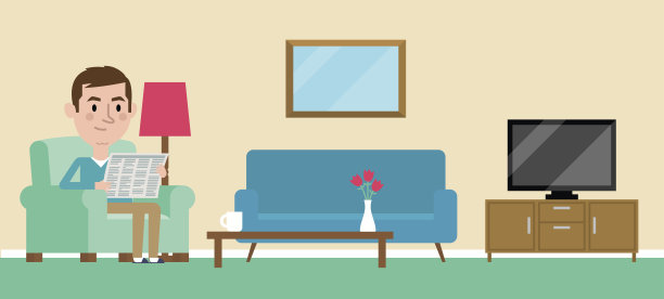 插画:男人在家放松，看报纸图片下载