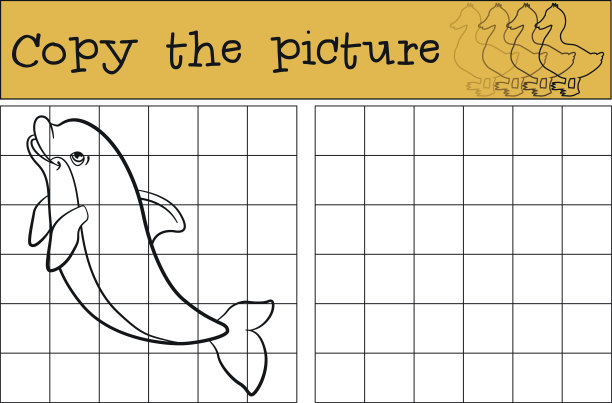 儿童游戏:复制图片。可爱的小海豚笑了。图片下载