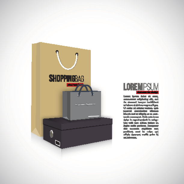 购物袋与鞋盒隔离在白色背景。图片下载