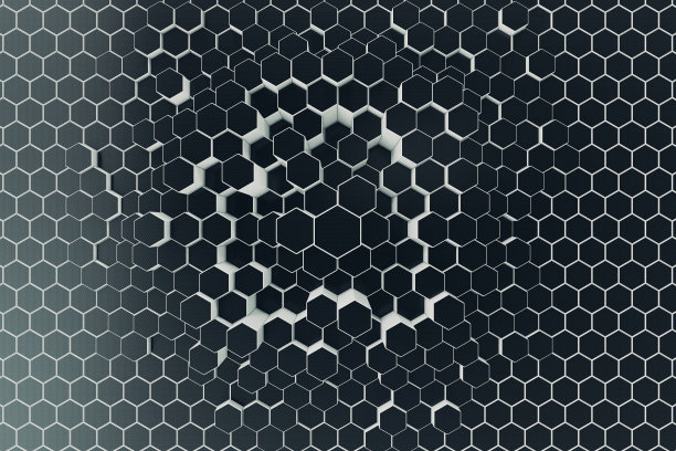 黑白几何六角形抽象背景。三维渲染图片下载