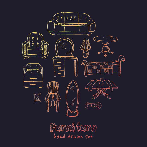 一套涂鸦素描家具图片下载