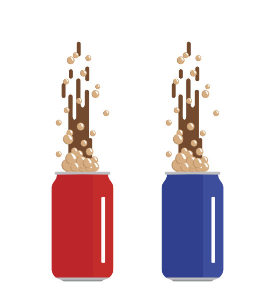 红色和蓝色的锡和苏打。平面设计。图片下载