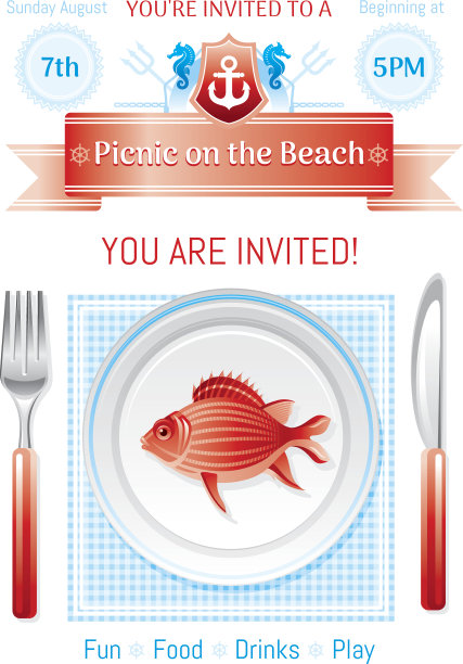 海夏季旅游海报设计与热带松鼠鱼图标图片下载