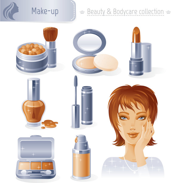 化妆美容和化妆品偶像设置与年轻的成年女性图片下载