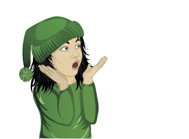 哇。女孩看起来很惊讶，伸出手，哇。向量。图片下载