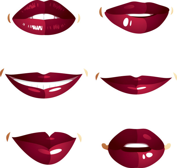 一套向量性感女性红唇表达不同的情感图片下载