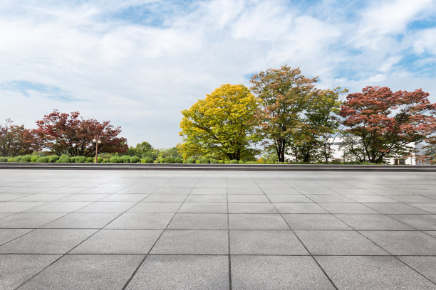 天空中，公园附近空荡荡的砖地图片下载