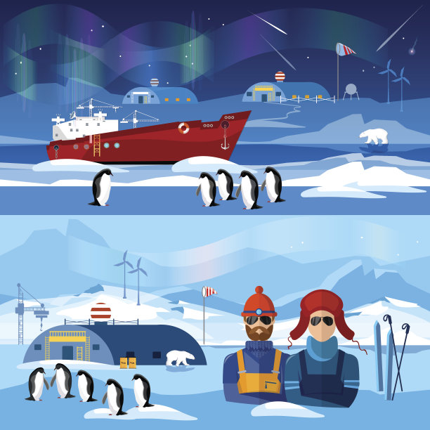 南极洲旅行banner。北极科研站素材图片