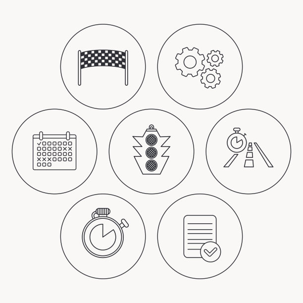 检查点，交通灯和计时器图标。图片下载