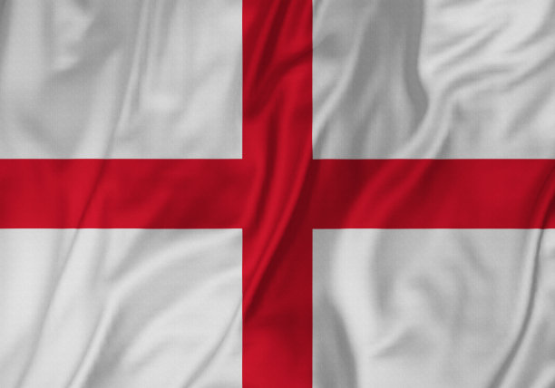 皱褶的英格兰旗，英格兰旗在风中飘扬的特写图片下载