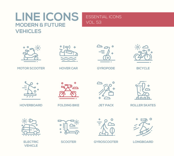 现代和未来车辆系列设计图标集图片下载