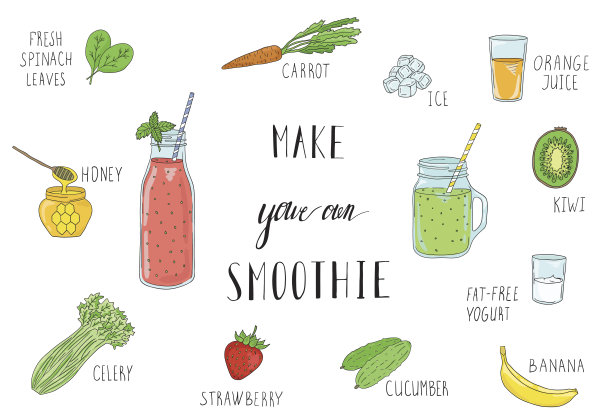 冰沙配方与一瓶和原料。排毒,健康饮食。图片下载