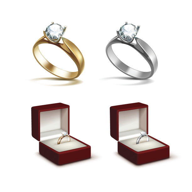 金和银戒指与钻石在珠宝盒图片下载