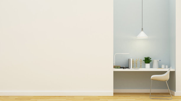 工作空间粉彩蓝色设计- 3D渲染图片下载